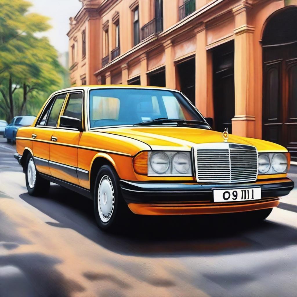 Create a hyper-realistic oil painting of a Mercedes 190 from the 1990s with no background