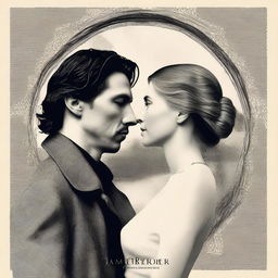 Create a captivating and striking book cover for a time travel love story featuring Adam Driver and Jennifer Jason Leigh