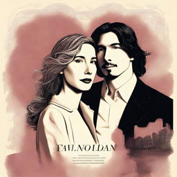 Create a captivating and striking book cover for a time travel love story featuring Adam Driver and Jennifer Jason Leigh