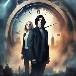 Create a digital art for a sci-fi book cover featuring Adam Driver and Jennifer Jason Leigh