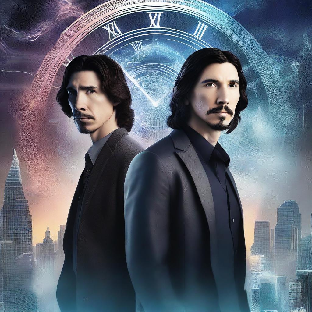 Create a digital art for a sci-fi book cover featuring Adam Driver and Jennifer Jason Leigh