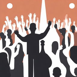 Create an image depicting a church worship service with a worship leader guiding the congregation in singing