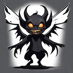 A shadowy imp with two wings, grinning out of the darkness