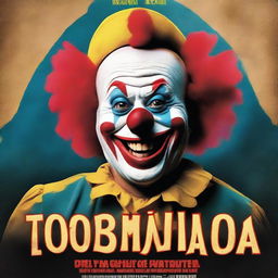 A movie poster featuring a clown who drives a town called "Tomebamba" insane with his laughter