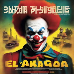 A movie poster featuring a clown who drives a town called "Tomebamba" insane with his laughter