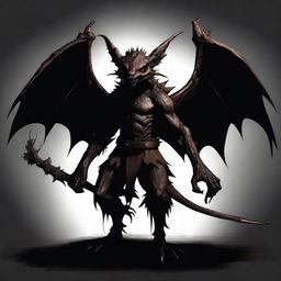 A shadowy kobold demon with wings, depicted in a dark and eerie atmosphere