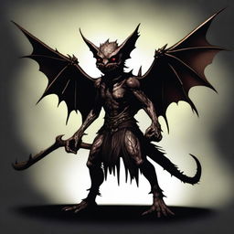 A shadowy kobold demon with wings, depicted in a dark and eerie atmosphere