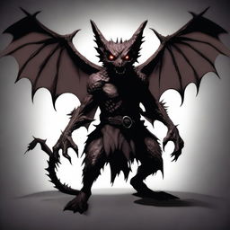 A shadowy kobold demon with wings, depicted in a dark and eerie atmosphere