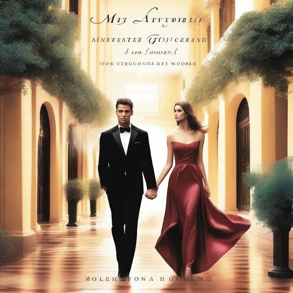 A book cover depicting a successful man dressed impeccably, walking confidently with an invisible, ethereal outline of a hot model girlfriend beside him