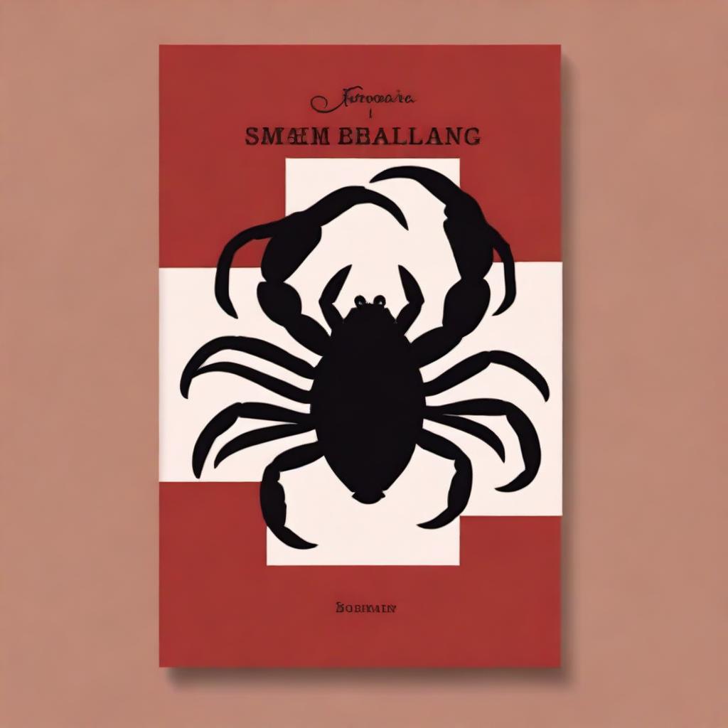 Create a plain dark red book cover with a black scorpion drawing on the side