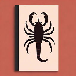 Create a plain dark red book cover with a black scorpion drawing on the side