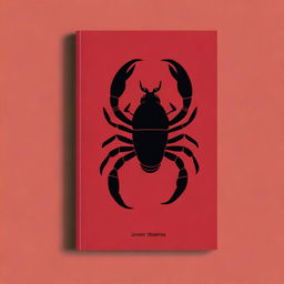 Create a plain dark red book cover with a black scorpion drawing on the side