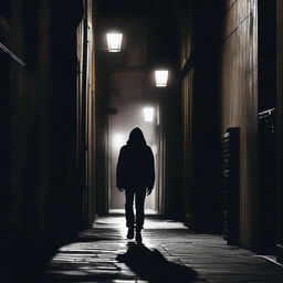 A dark alleyway with a shadowy figure stalking a person walking alone