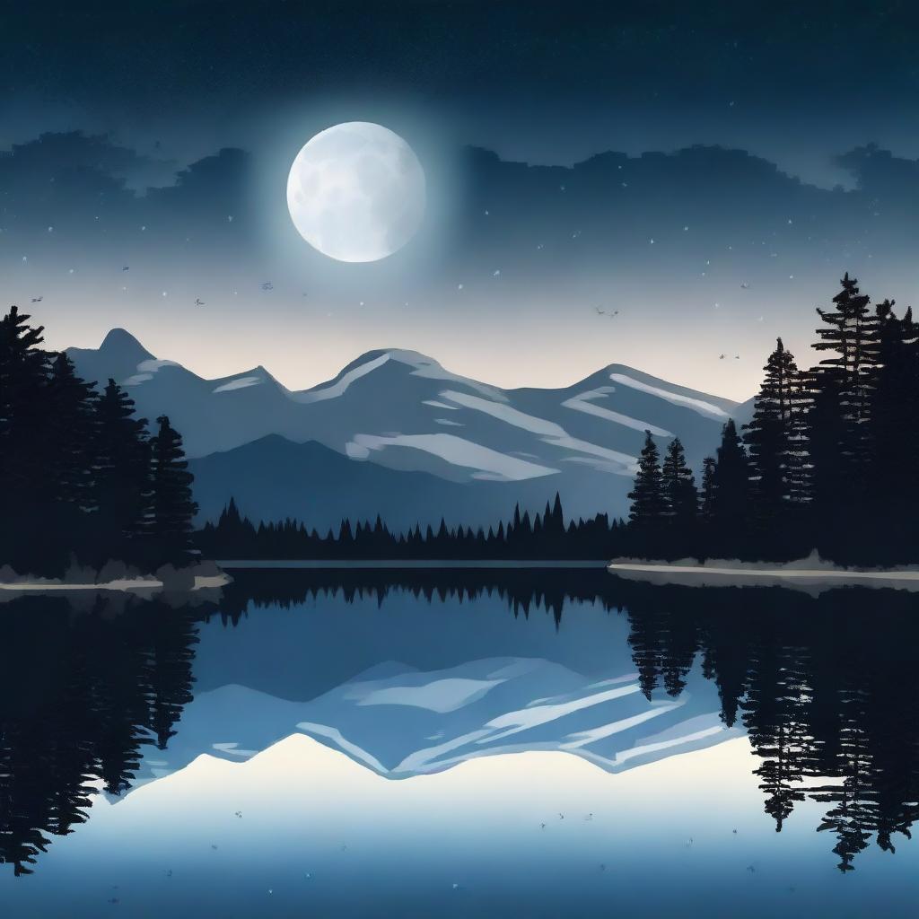 A serene night sky with a full moon shining brightly