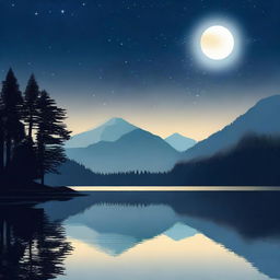 A serene night sky with a full moon shining brightly