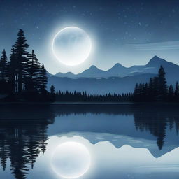 A serene night sky with a full moon shining brightly