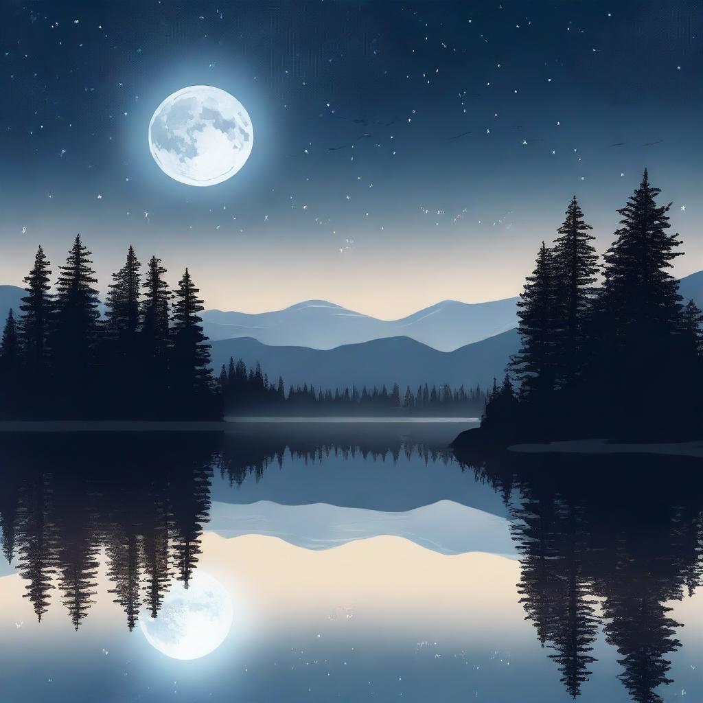 A serene night sky with a full moon shining brightly