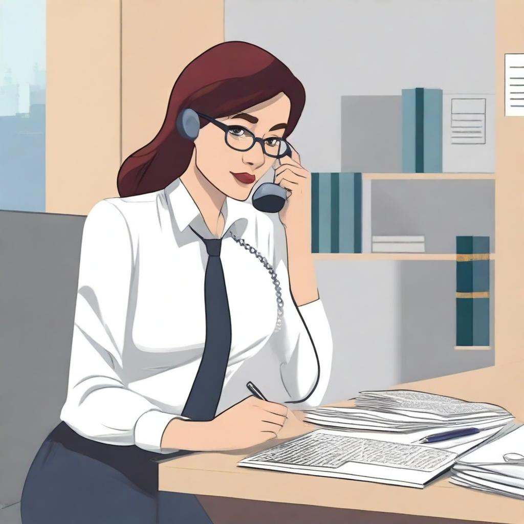 A book cover featuring a secretary making a phone call