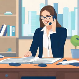 Create an engaging book cover featuring a secretary making a phone call