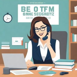 Create an engaging book cover featuring a secretary making a phone call