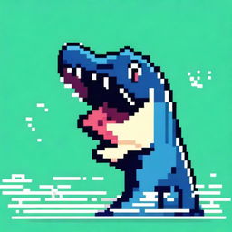 Create a quirky and fun profile image in pixel art style featuring an aquatic predator, specifically a Mosasaurus