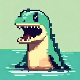 Create a quirky and fun profile image in pixel art style featuring an aquatic predator, specifically a Mosasaurus