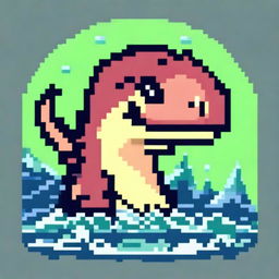 Create a quirky and fun profile image in pixel art style featuring an aquatic predator, specifically a Mosasaurus