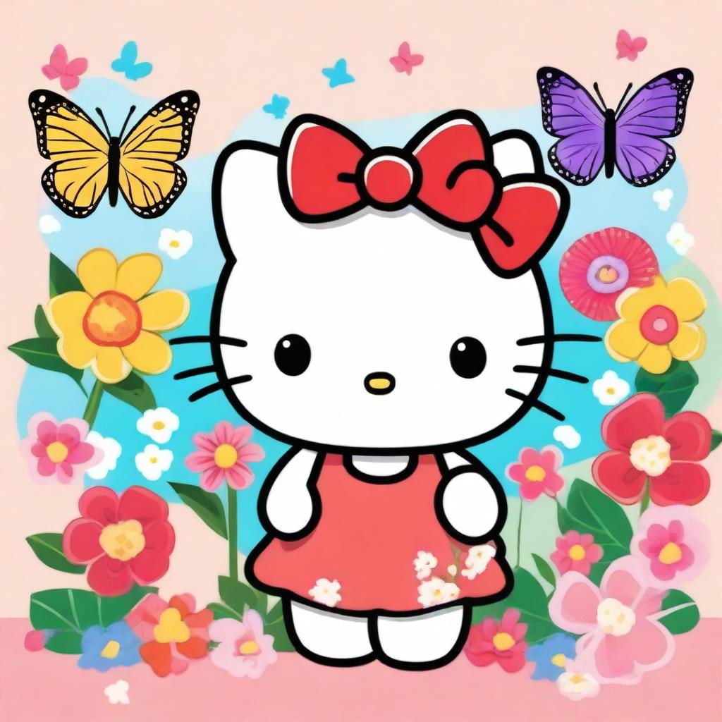 A cute and adorable image of Hello Kitty, the iconic character with a red bow on her head