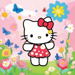 A cute and adorable image of Hello Kitty, the iconic character with a red bow on her head