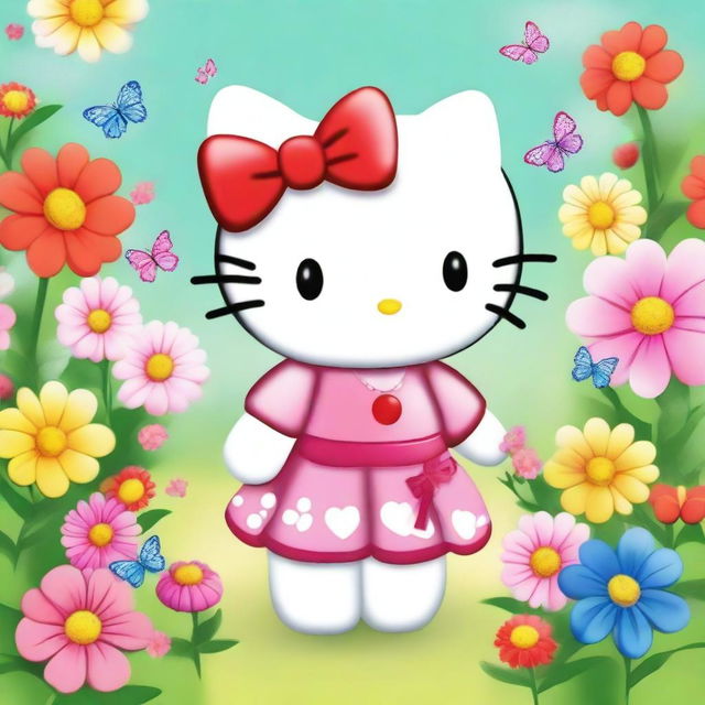 A cute and adorable image of Hello Kitty, the iconic character with a red bow on her head