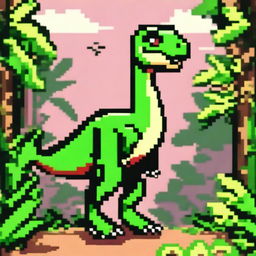 A pixel art profile picture titled 'Dino Raiders: Velociraptor's Hunt' featuring a fierce velociraptor in a dynamic hunting pose