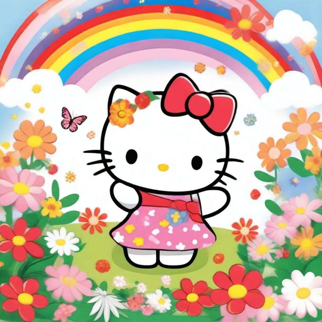 A cute and adorable image of Hello Kitty, the iconic character with a red bow on her head