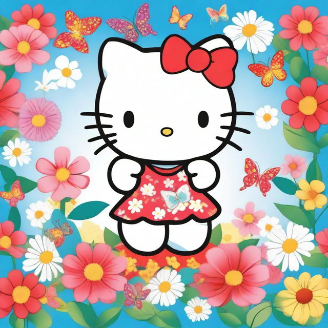 A cute and adorable image of Hello Kitty, the iconic character with a red bow on her head