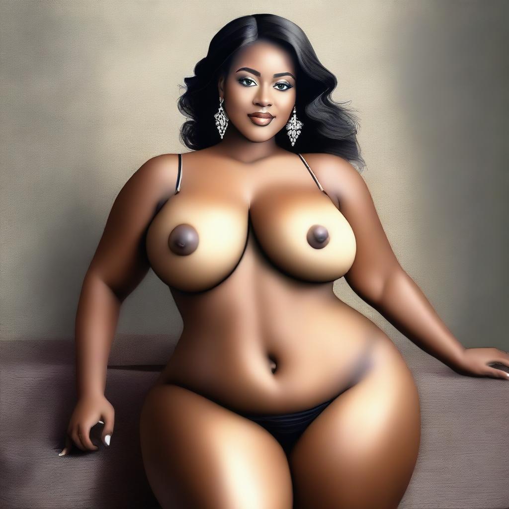 A beautiful woman with ample breasts and thick legs, depicted in a tasteful and artistic manner