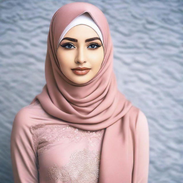 A woman wearing a hijab and tight clothing