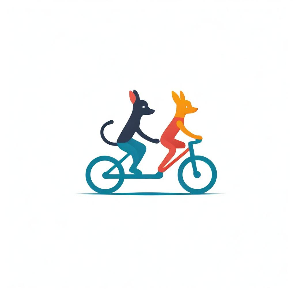 Design a logo featuring a cluster of cyclists closely following a leading chihuahua, to symbolize unity and leadership. Using bold colors and minimalist style for clear visibility from a distance.