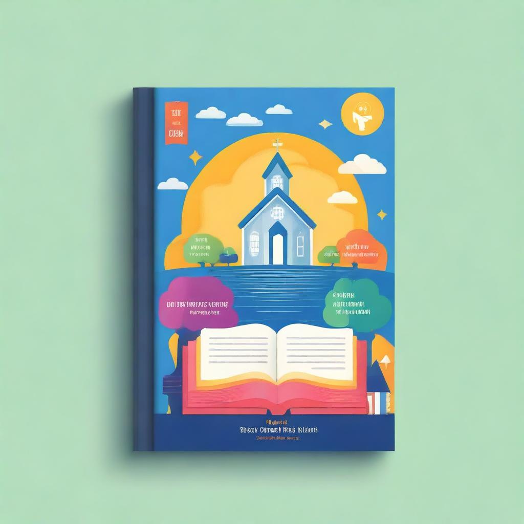 Create a book cover for a guidebook on Christian Education Week and a report on activities during Christian Education Week, focusing on the church and its relationship with Christian schools