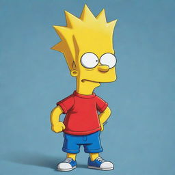 A full-body cartoonish illustration of Bart Simpson, sporting his classic red shirt, blue shorts, and spikey yellow hair, depicted in his familiar, mischievous stance.