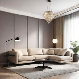 A detailed interior scene in STL format, showcasing modern furniture, elegant lighting, and stylish decor