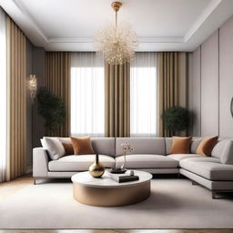 A detailed interior scene in STL format, showcasing modern furniture, elegant lighting, and stylish decor