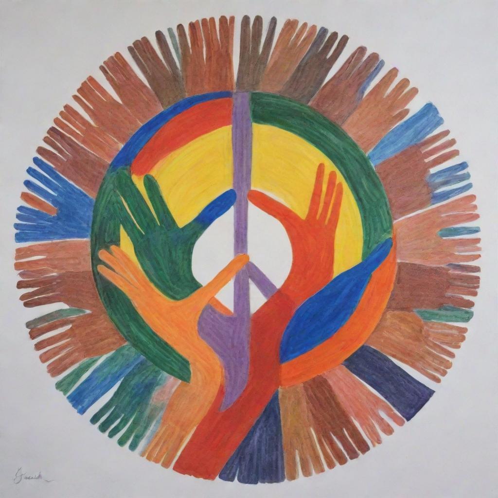 Artistic representation of the prevention of violence, focusing on themes of peace, unity and harmony.