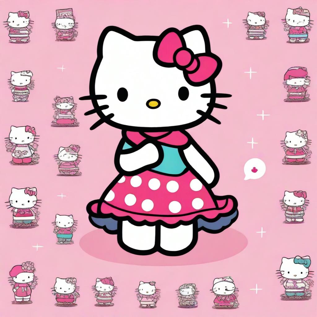 A collection of images featuring Hello Kitty in various dresses and colors