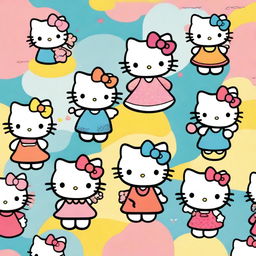 A collection of images featuring Hello Kitty in various dresses and colors