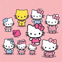 An illustration of Hello Kitty depicted in various artistic styles