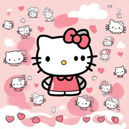 An illustration of Hello Kitty depicted in various artistic styles