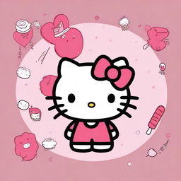 An illustration of Hello Kitty depicted in various artistic styles