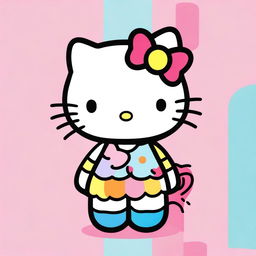 An illustration of Hello Kitty in different colors