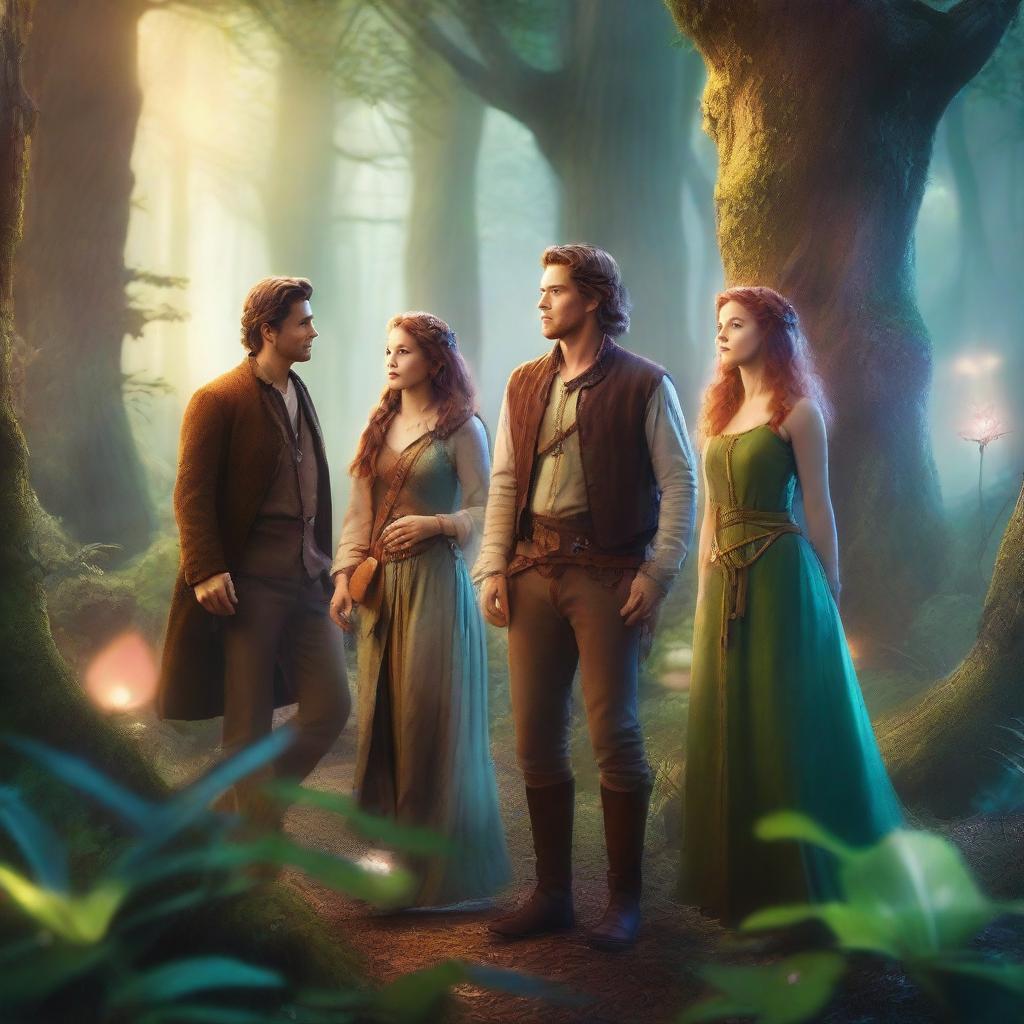 Two women and two men in an enchanted forest