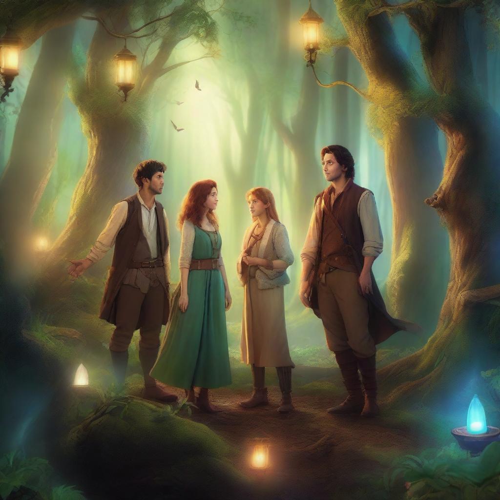 Two women and two men in an enchanted forest