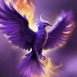 The image features a majestic purple phoenix rising from its ashes, symbolizing rebirth and renewal